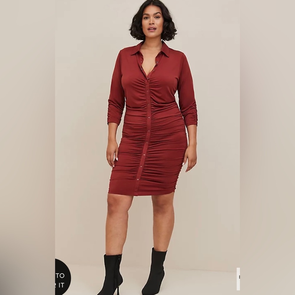 Torrid At The Knee Studio Ruched Shirt Dress